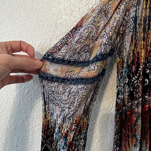 J Roberts Medium Gauze Long Sleeve Boho Hippie Festival Cold Shoulder Top - Picture 5 of 11